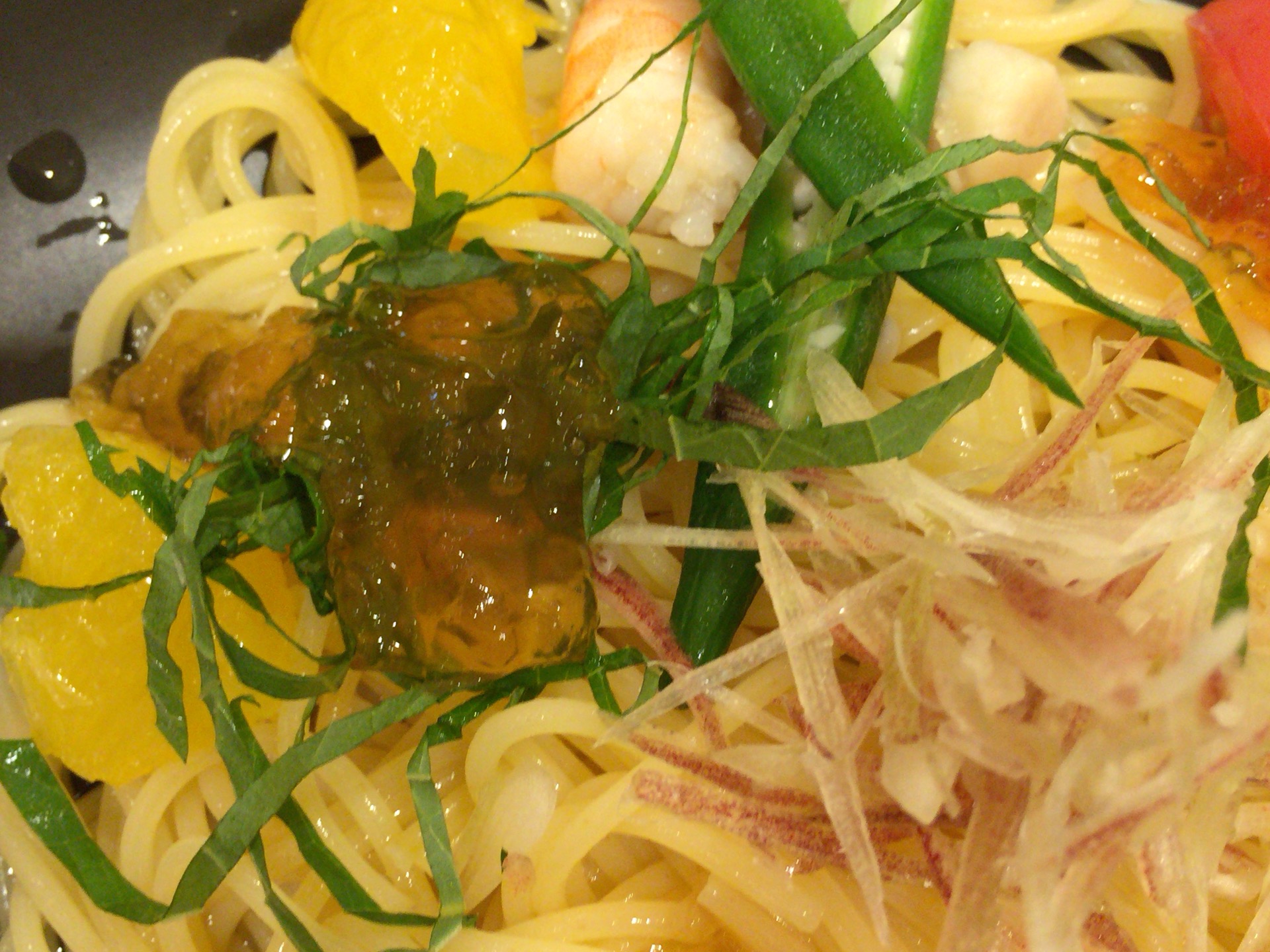 「夏野菜と海老、おだしのジュレ添え」@大阪