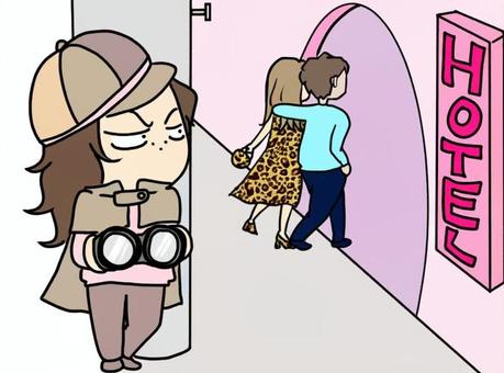 ホテル前で張り込みする探偵